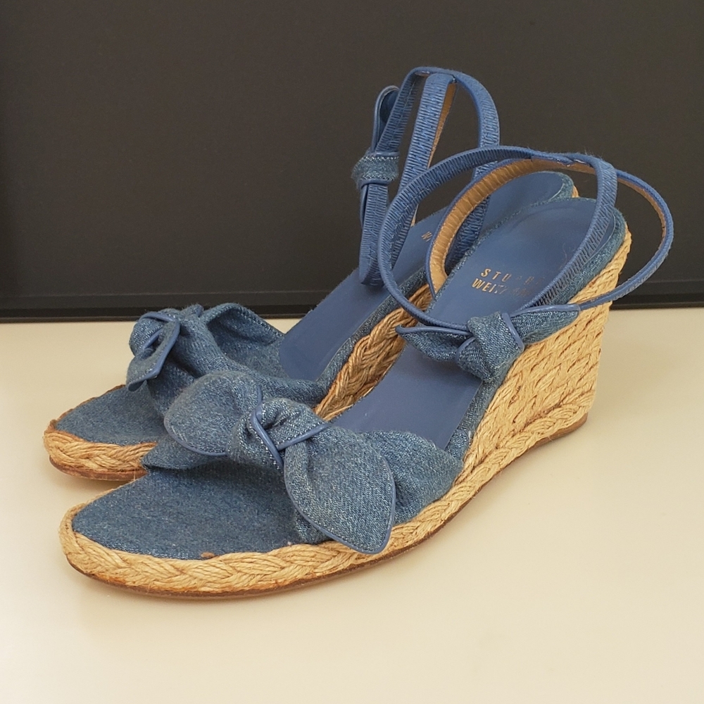 NEW Stuart Weitzman Denim Bow Wedge